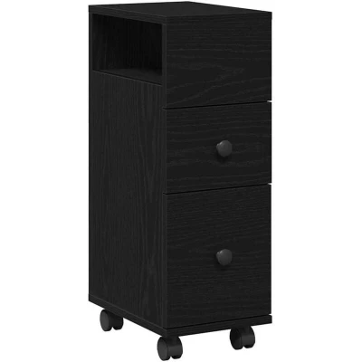 Image of vidaXL Narrow Bathroom Cabinet with Wheels Black Oak Engineered Wood