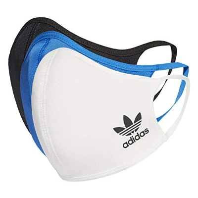 Image of adidas Originals Standard Face Covers 3 Pack, Multicolor/Black/White/Bluebird, X Small/Small
