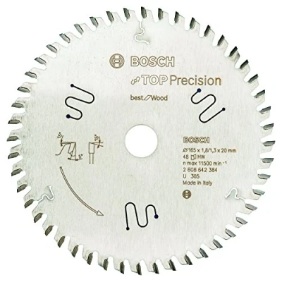 Image of Bosch Professional Top Precision Best for Wood Circular Saw Blade (for Wood, 165 x 20 1.8 mm, 48 Teeth; Accessories Saws)