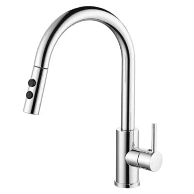 Image of Peppermint Chrome Kitchen Taps with Pull Out Spray Single Lever Mixer 1 Hole High Arc Down Sink Tap Swan Neck Faucet