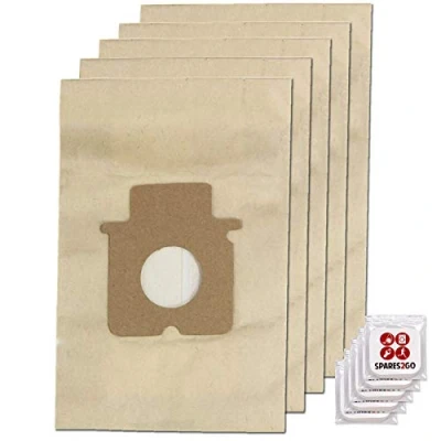 Image of SPARES2GO Strong Dust Bags Compatible with Panasonic MCCG383 MCCG487 MCCG475 Vacuum Cleaner (Pack of 5 + Freshener Tabs)