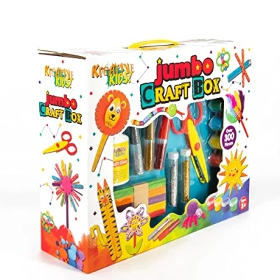 Image of Kreative Kids Jumbo 300 Piece Creative Craft Box Includes Arts and Crafts Pom Poms, Glitter, Feathers More Kit