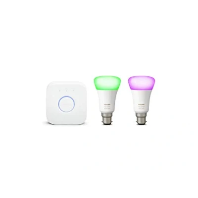 Image of Philips Hue White and Colour Ambiance Mini Starter Kit [B22 Bayonet Cap] Includes 2 Smart LED Bulbs a Bridge, Compatible with Alexa, Google Assistant Apple Homekit