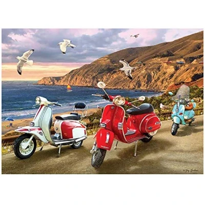 Image of 5D Diamond Art Kits Scooters and Motor Cars 30x40cm Painting Kit for Adults Full Drill Embroidery Crystal Rhinestone Cross Stitch Craft Canvas Pictures Home Wall Decor (12x16in)