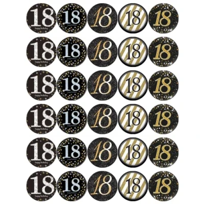 Image of Ronnies Bakery Company 30 18th Birthday Black And Gold Cupcake Toppers Edible Wafer Paper Fairy Cake Cakes