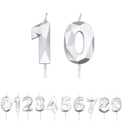 Image of FUZVOL Birthday Candles, Number 10 Candle, Silver Candle for Cake, Happy Cake Candles Topper Decorations