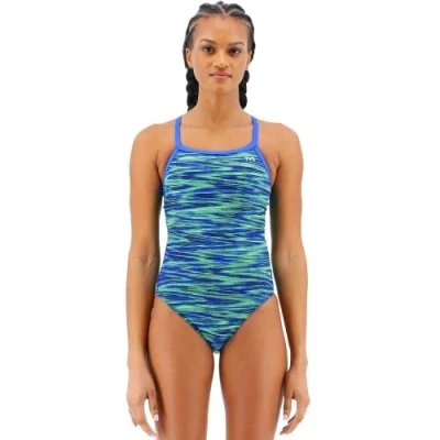 Image of TYR Women&#039;s Durafast Elite Diamondfit Swimsuit One Piece, Blue/Green, 30
