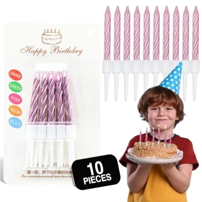 Image of Birthday Candles, Candles for Cakes, Pack of 12 Gold Party Spiral with White Candle Holders, Wedding, Birthday, Decorations, Anniversary and Meetups (Rose)