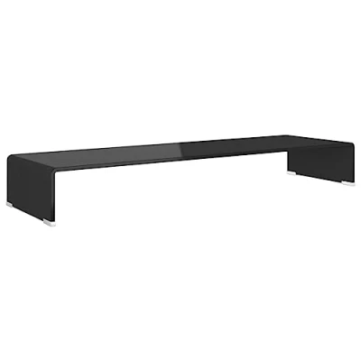 Image of vidaXL Black Glass TV Stand/Monitor Riser 100x30x13 cm Great for Televisions, Monitors, and Multimedia Devices Modern Stylish with Underneath Storage Space