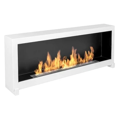 Image of A freestanding bioethanol fireplace S Line box 120 cm. bio ethanol 1200 mm white matt standing or wall fireplace. shaped can also be hung on the wall. WITHOUT GLASS
