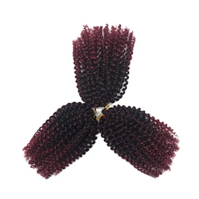 Image of Coolbers 3 Pieces Marley Braids Afro Crochet Hair Extensions Ombre Burgundy Marlybob Kinky Curly Synthetic Jerry Curl (8 Inch, 1B/Burg)