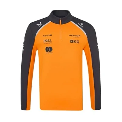 Image of McLaren F1 Team Quarter Zip Sweatshirt, Official 2025 Season, Orange and Grey (UK, Alpha, S, Regular, Orange)