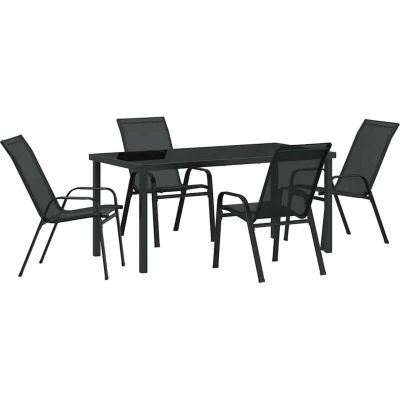 Image of vidaXL 5 Piece Garden Dining Set Black Textilene and Steel