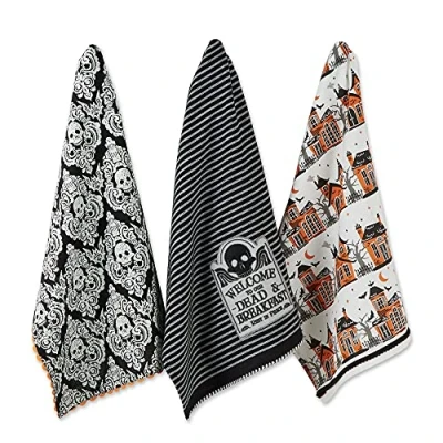 Image of DII Halloween Collection Embellished Dishtowel Set, 18x28, Haunted Hallow 3 Piece