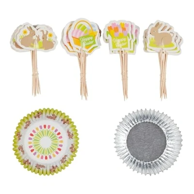 Image of Tala Bunny Cupcake Set, 24 Toppers in 4 Designs, Foil Lined Cases, Spring Baking Essential