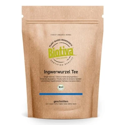 Image of Biotiva Ginger Root Tea Organic 200g Cut Spicy Herbal Bottled and Controlled in Germany