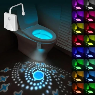 Image of AVEKI Motion Sensor Toilet Night Light, 16 Colour Changing RGB Bowl LED USB Chargeable &amp; Body Seat Lamp for Bathroom, Easy Installation, Fun Gifts Ideas (1PC)