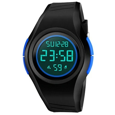 Image of TONSHEN Unisex Digital Sport Watch 50M Waterproof Outdoor Military Multifunction LED Electronic Stopwatch Alarm Back Light Simple Design Watches with Rubber Band (Blue)