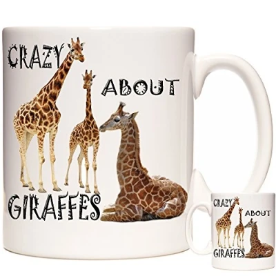 Image of Crazy about GIRAFFES mug, ceramic Gift Mug. Giraffe coffee 11oz mug with pictures. Lady