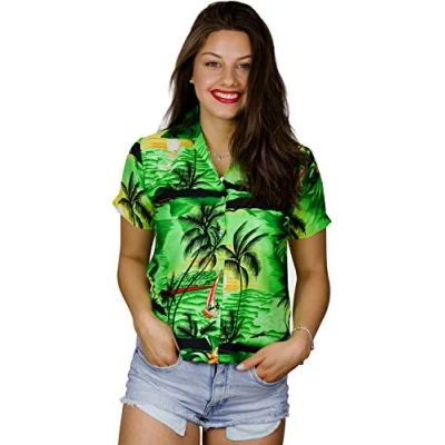 Image of King Kameha Funky Hawaiian Blouse Shirt, Shortsleeve, Print Surf, Green, XL