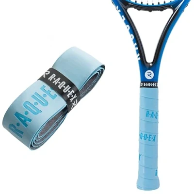 Image of Raquex Enhance Replacement Racket Grip: Tennis Grip, Badminton, Squash Grip Tape, Padel, Pickleball. 14 Colours. Premium, Self Adhesive Racquet with Finishing Tape (Light Blue, 1 Grip)
