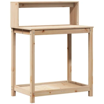 Image of vidaXL Solid Pine Wood Potting Bench 82.5x50x109.5 cm Brown Workbench with Storage Shelves for Home, Garden, Patio Display