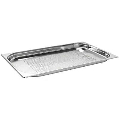 Image of Vogue K840 Stainless Steel Perforated 1/1 Gastronorm Pan 65mm Deep Food Container, Silver