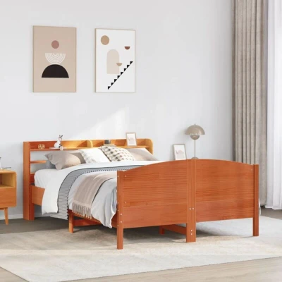 Image of Vidaxl Bed Frame without Mattress Wax Brown 135x190 cm Double Solid Wood Pine
