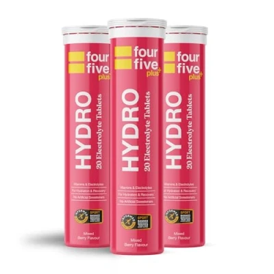 Image of fourfive Hydration Tablets (Berry) Low Calorie Vitamin Electrolytes, Vegan, Magnesium &amp; Calcium, Sports 3x20 Effervescent