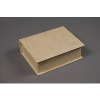 Image of PLAIN WOOD WOODEN BOX HINGED JEWELLERY LARGE BOOK DECOUPAGE (PD4L)