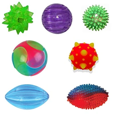 Image of Playlearn 7Pcs Sensory Tactile Flashing Ball for ADHD ADD &amp; High Anxiety Levels Bouncy Spiky Autism Stress Relief Fidget Light Up Balls Party Bag Fillers