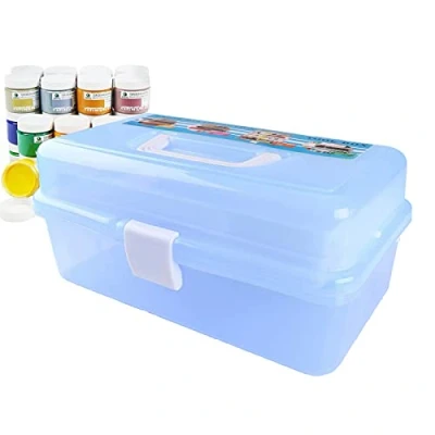 Image of Craft Caddy Box Plastic Cantilever 3 Tray Art and for Pencils Paints Pastels Accessories