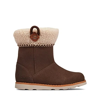 Image of Clarks Girl&#039;s Crown Loop T Snow Boot, Walnut Suede, 6 UK Child