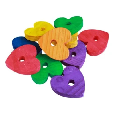 Image of Coloured Pine Wood Hearts Parrot Toy Making Parts 10 Pack