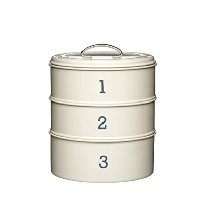 Image of KitchenCraft Living Nostalgia 3 Tier Metal Cake Storage Tin, 22 x 27 cm (8.5 10.5 Inches) Antique Cream