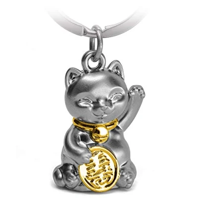 Image of FABACH Maneki Neko Lucky Cat Key Ring Cute Charm Pendant Metal Keyring Gift, gold (Yellow) FB_MANEKINEKO_SG