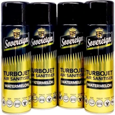 Image of 4 x Bundle New Scents Sovereign Car Home Office Gym Turbojet Air Sanitiser Freshener Spray (Watermelon)
