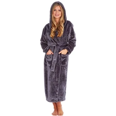 Image of KATE MORGAN Ladies Soft, Comfy &amp; Cosy Dressing Gown (20 22, Charcoal/Shimmer)