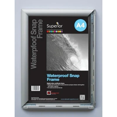 Image of Stewart Superior A4 Waterproof Aluminium 4 Sided 25mm Front Loading Picture/Poster Snap Frame Silver