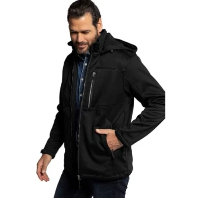 Image of JP 1880 Men&#039;s Big &amp; Tall Fleece Lined Softshell Jacket Black XXXX Large 714279 10 4XL