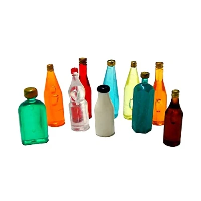 Image of Melody Jane Dolls House 10 Mixed Coloured Bottles A Kitchen Pub Shop Accessory