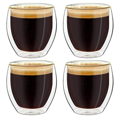Image of Creano Double Walled Espresso Glasses 100ml Insulated Coffee Cups Handmade Heat Resistant Glass 4 pcs (Pack of 1)