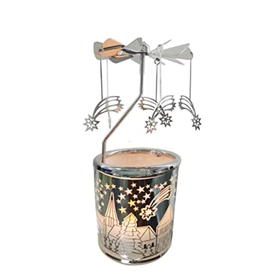 Image of kingnero Carousel Candle Tea Light Holder Rotary Spinning Candleholder Metal Windmill Candlestick for Home Decor (Meteor)