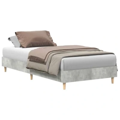 Image of vidaXL small single bed frame concrete grey engineered wood bedroom furniture slatted base 193x78x25 cm