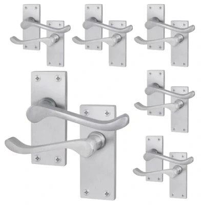 Image of EAI Satin Victorian Scroll Door Handles 6 Pairs of Chrome Internal Lever Latch on Backplate
