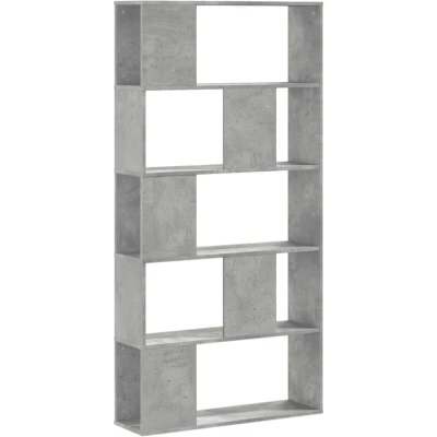 Image of vidaXL Bookcase 5 Tier Bookshelf Concrete Grey Engineered Wood 80.5x23.5x162.5 cm Living Room/Home/Office Storage Organizer