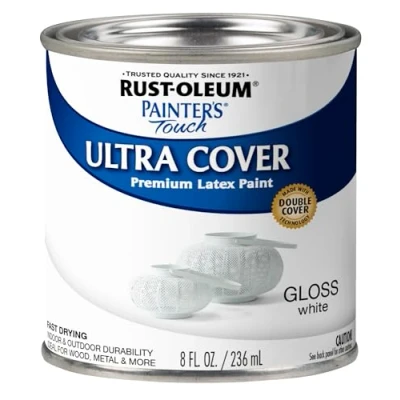 Image of Rust Oleum 1992730 Painter&#039;s Touch Latex Paint, Half Pint, Gloss White 8 Fl Oz (Pack of 1)