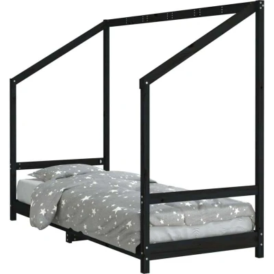 Image of vidaXL Kids Bed Frame Black 80x200 cm Solid Wood Pine