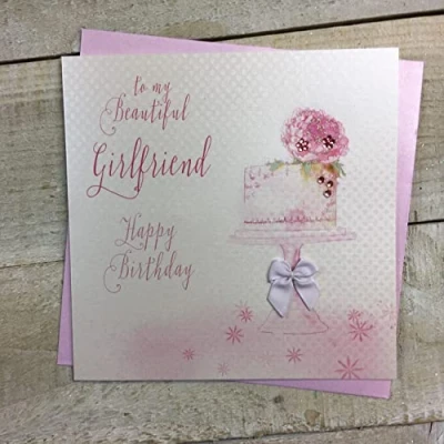 Image of White Cotton Cards GIRLFRIEND CAKE BIRTHDAY CARD, HAND FINISHED (VN80)