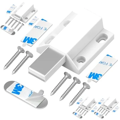 Image of Magnetic Push Latches Without Nail Installation Tonitrui to Open Door Latch Touch Kitchen Release for Cabinet Closure and Popping (White 4 Pack)